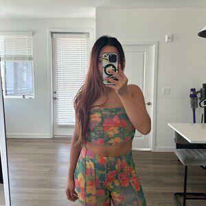 Urban Outfitters Dulce Mesh Floral Top & Pant Set